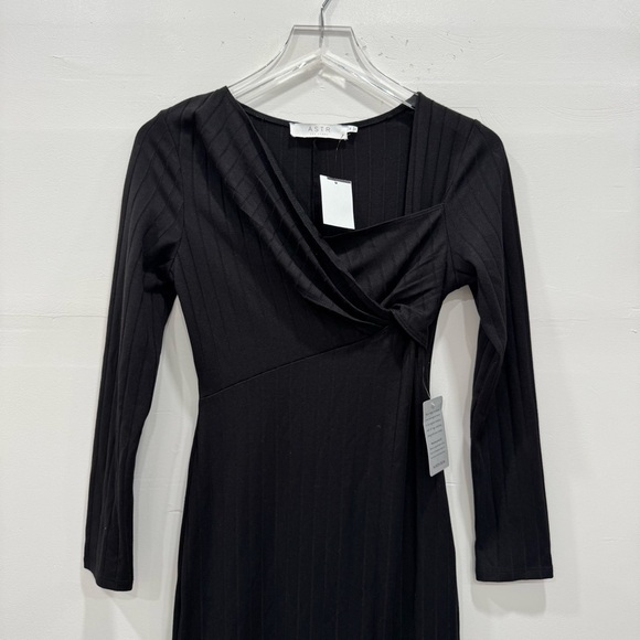 ASTR The Label Long Sleeve Ribbed Wrap Midi Dress Black Sheath Twist Bodycon M - Picture 3 of 9